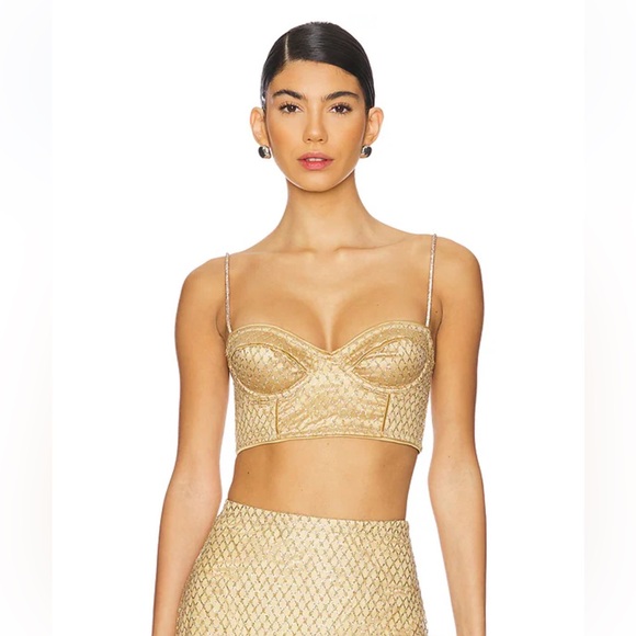 For Love And Lemons Tops - For Love & Lemons Glitter Grid Bustier Top in Gold NWOT Size S